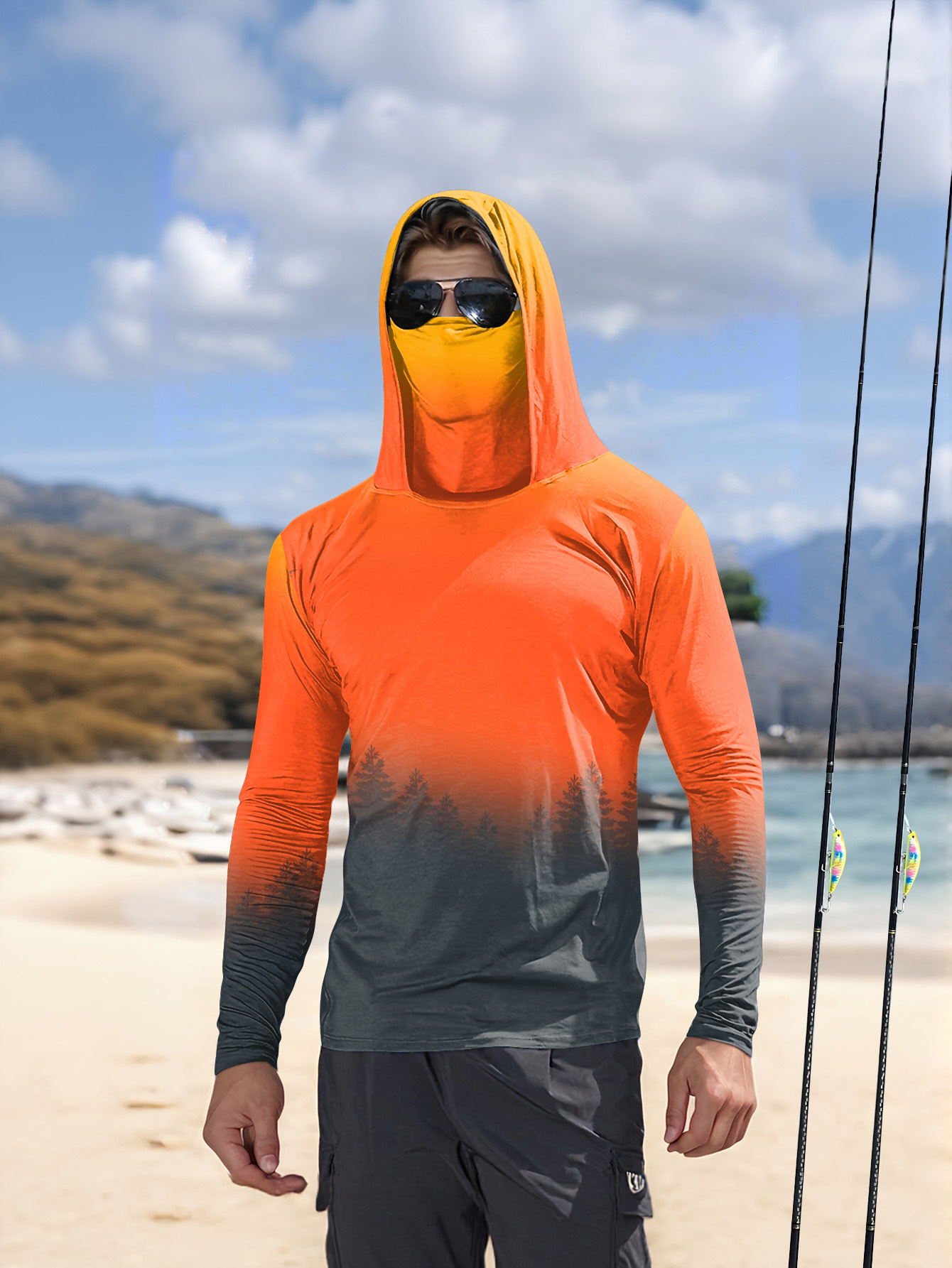 Fishing Hoodie - Heren hoodie met gradiënt bosprint, zonbescherming,